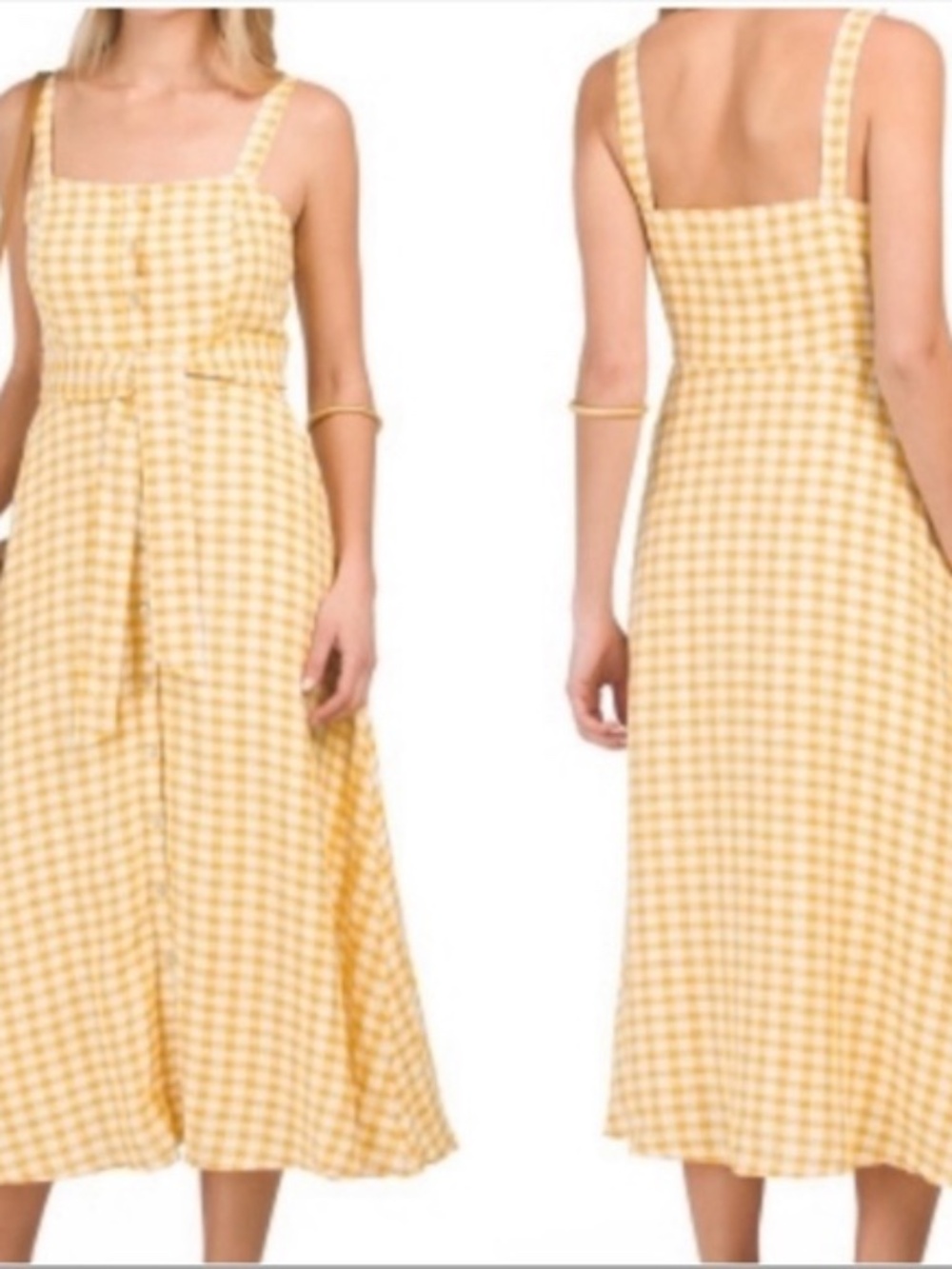 CYNTHIA ROWLEY GRINGHAM LINEN MIDI DRESS 100% LINEN